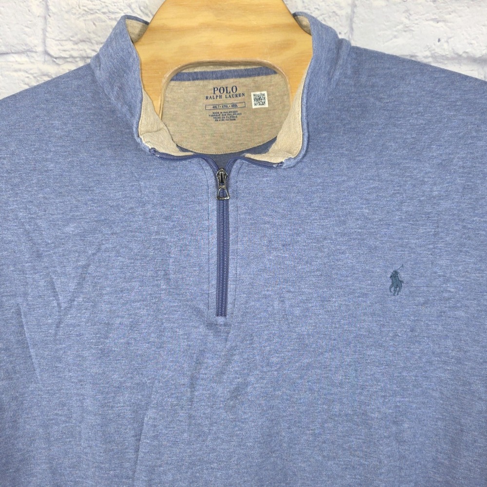 Polo Ralph Lauren Men Blue Heather 1/4 Quarter Zip Pullover Sweater 4XLT TALL